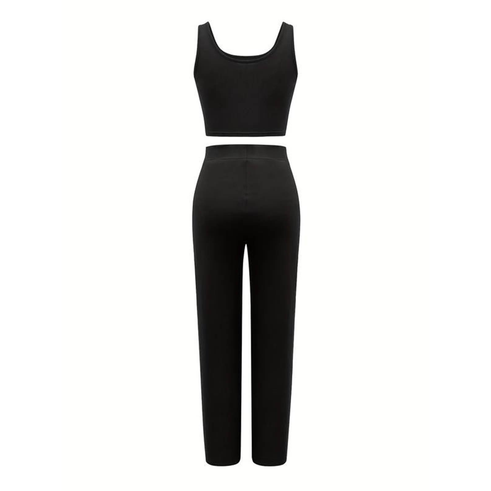 thumbnail image 4 of Conjunto de verano de 2 piezas para mujer: top corto sin mangas y pantalones anchos, tejido espaciador, cordón elástico, tallas S-XXXL para vacaciones, 4 of 6